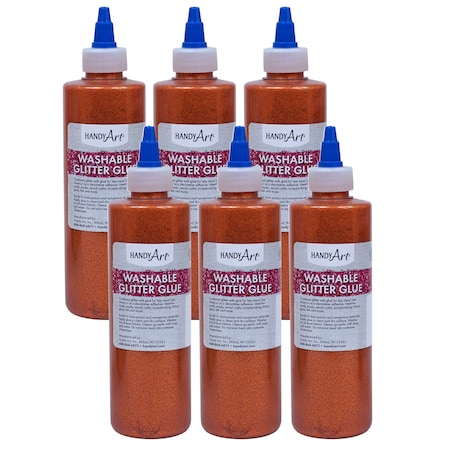 Handy Art® Washable Glitter Glue, 8 Oz., Orange, PK6